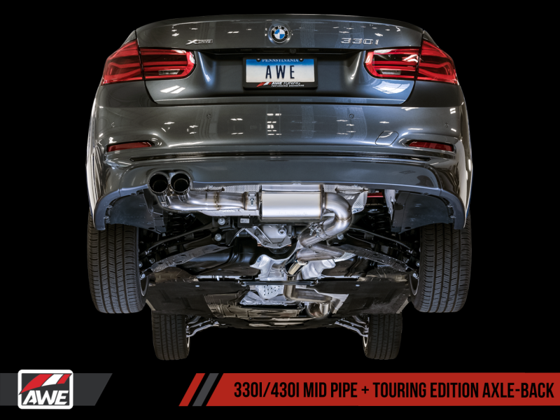 AWE Tuning BMW F3X 28i / 30i Touring Edition Axle-Back Exhaust Single Side - 80mm Silver Tips